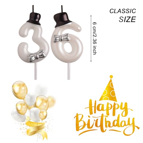 AOOLADA 36th 63rd Birthday Candles, White 63 36 Year Old Cake Topper Cute Number Birthday Candles, Birthday Party Decorations Gifts for Men Women