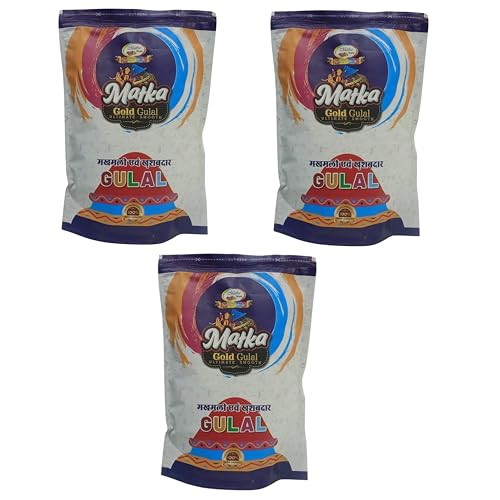 Matka Holi Gulal, Gulal Packets, Natural and Organic Gulal Powder, Holi Celebration Colors, Holi Ke Rang (Pack of 3 Pouch) (900g Each) (Yellow)