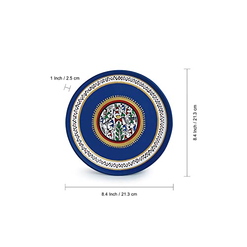 ExclusiveLane 'The Warli Tales' Handpainted Terracotta Decorative Wall Plates Decor Hanging Wall (8 inch, Set of 2, Blue)