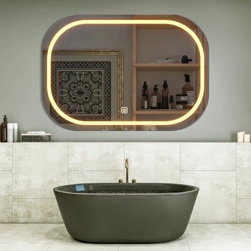 TINITALO Bathroom LED Mirror Home Mirror Wall Mirror with Touch Sensor, 3 Light Effects, Glass, Rectangular LED-59 (18 x 36 Inch)