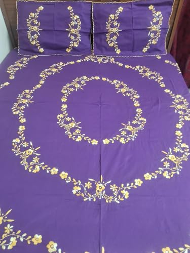 Nice Things Handwork Embroidery Bedsheets 200 Thread Count, Purple Color 3