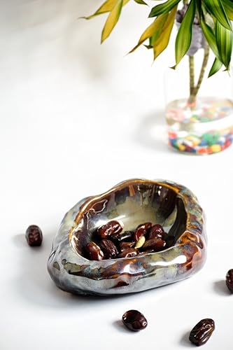 Handmade Dual Glazed Ceramic Decorative Bowl, Ideal for Table Decor or Ash Tray