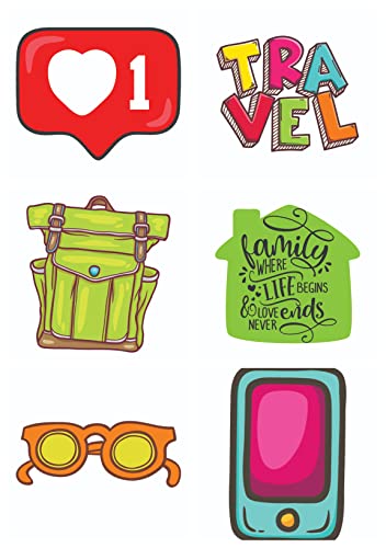 Bhai Please Insta Love, Travel, Travel Bag, Family Where Life Begins, Glasses and Mobile Wooden Fridge Magnet (Pack of 6 pcs, one pc Each Design)