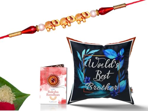 Pillow Rakhi for Brother with Gift - Rakhi with Rakhi Cushion with Filler Greeting Card- Rakhi for Brother, Gifts for Brother, Gifts for Rakhi, Gifts for Rakshabandhan Rakhi Gifts-CH-BRO-21-PE