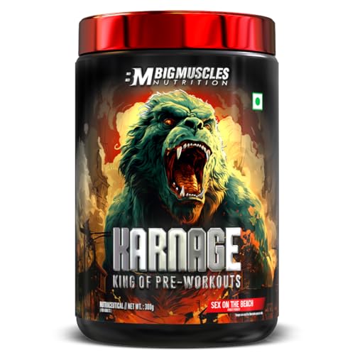 Bigmuscles Nutrition Karnage Pre workout (60 Servings, Sex On the Beach) | Pre-workout Supplement Supports to Improve Focus, Strength, Energy and Pump, Banned Substance Tested, Dope Free, 300g