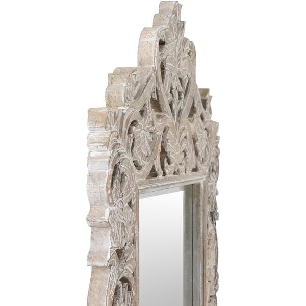 Wood Dart ® Wooden Carving Hanging Mirror Frame White Mirror only Frame siz 48x24 inch