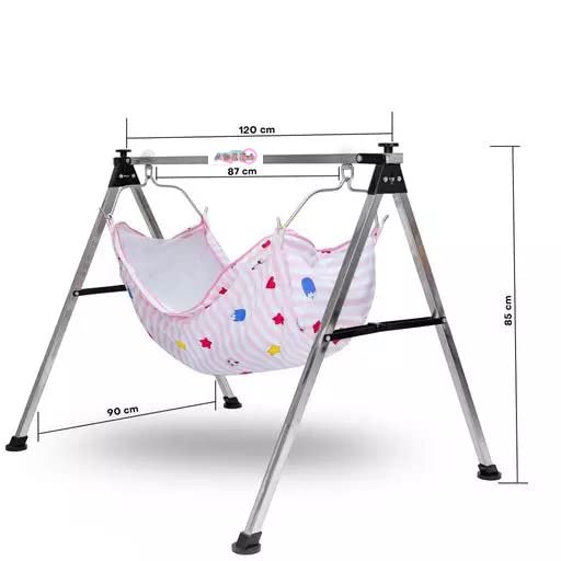 A TO Z HUB Baby Unisex Portable Folding Swing Cradle/Ghodiyu/Crib/BabyJhula/Baby Palna with Free Cotton Hammock (Black Silver)
