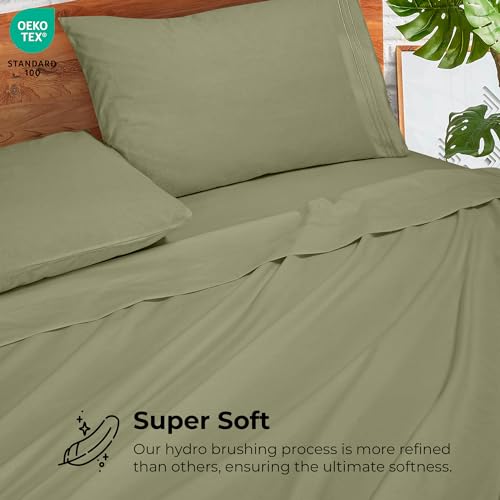 Royale Linens - 4 Piece Full Bed Sheet - Soft Brushed Microfiber 1800 Bedding Set - 1 Fitted Sheet, 1 Flat Sheet, 2 Pillow case - Wrinkle & Fade Resistant Luxury Full Size Sheet Set (Full, Sage Green)