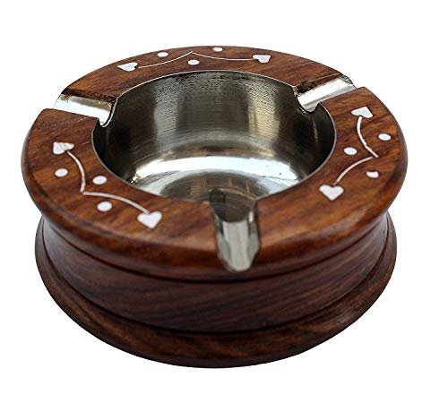 Majestic Mart Wooden Decorative Ashtray with Cigarette Storage Handmade Ashtray with Cigarette 3 Spots Smoking for Home, Car, Garden, Office, Car, Gifts (13, 13, 5 CM)