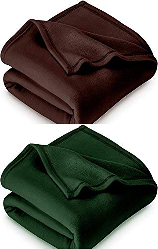 MORADO® 500 TC Solid/Plain Light Weight Polar Fleece Single Panipat Famous Warm or Hot AC Blanket Pack of 2 (90X60 Inches, Green and Brown)