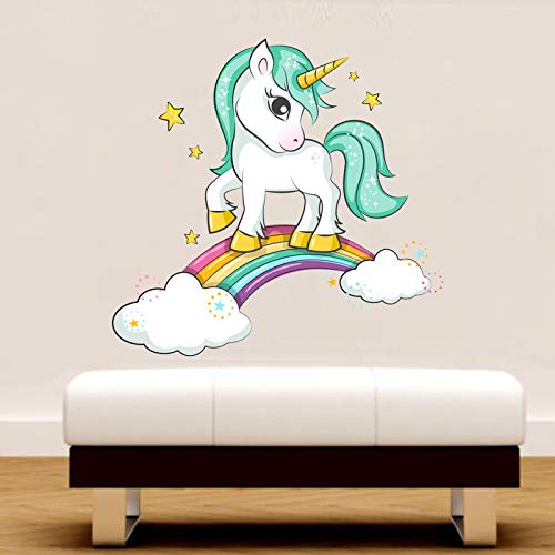 Sahaj Decor Uricon with Rainbow Sticker | Wall Sticker for Living Room -Bedroom - Office - Home Hall Decorative Stickers