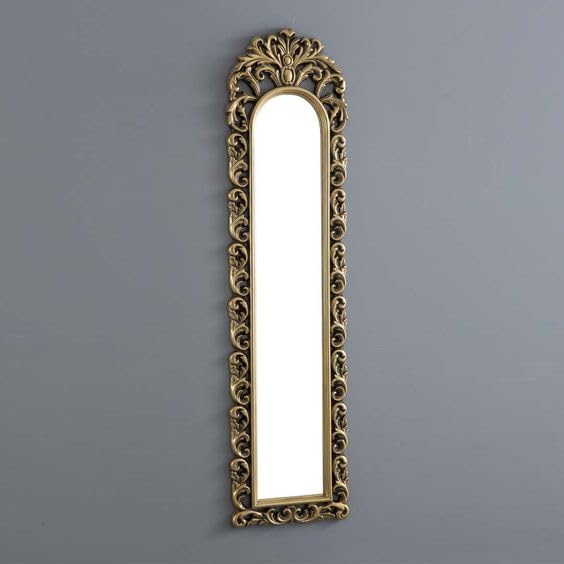 WoodIdea Wall Mount Wood Hand Made Oval Shape Vanity Mirror for Living Room (36X12 Inches, Antique Gold) with Glass