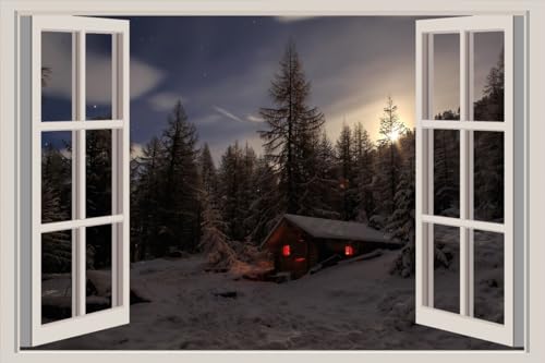 JVERF - JZZA29552 Switzerland Houses| Self-Adhesive Open Window Wall Sticker