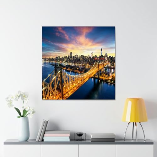 GADGETS WRAP Canvas Gallery Wrap Framed for Home Office Studio Living Room Decoration (17x17inch) - Queensboro Bridge