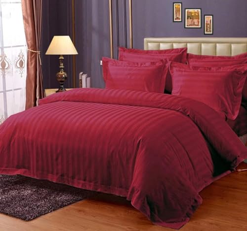 Mahika Bedsheet Set for Double Bed, Premium Satin Stripes Bedsheets with Two Pillow Covers, Quirky Printed Bed Sheet, Shrink Resistant, Housewarming Bedsheet (90×100) INCHES.. (Red)