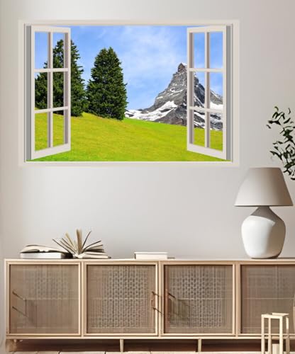 JVERF - JZZA29505 Switzerland Alps Crag Fir Grass| Self-Adhesive Open Window Wall Sticker