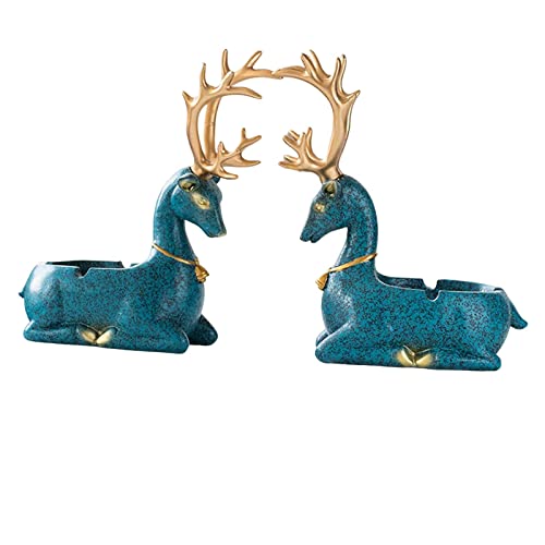 MYADDICTION Couple Deer Statue Ashtray Animal Statue Crafts Resin for Office Home Cafe Blue