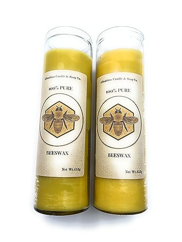 Allnations Candle Co., 100% Raw Beeswax Prayer Candle - Up to 90 hrs - Natural Honey Scent - Smokeless - Clean Burning (2 pcs)