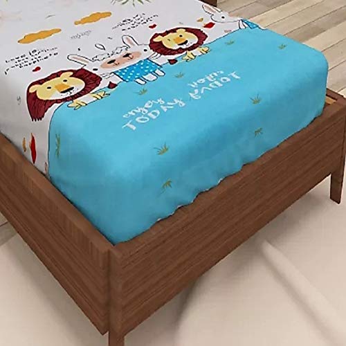 SinghsVillas Decor Super Heavy Glace Cotton Cartoon Print 260 TC Single Bed Bedsheet for Kids with Pillow Cover (Sky Blue, Standard)