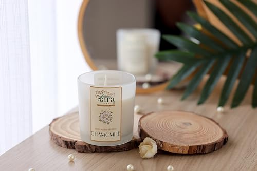 Tara Candles-Wellness of India - Chamomile Scented Single Wick Frosted Glass Jar Wooden Lid Candle| Rеlaxation & Strеss Rеduction Aromathеrapy Candles for Living & Mediation Room| Medium