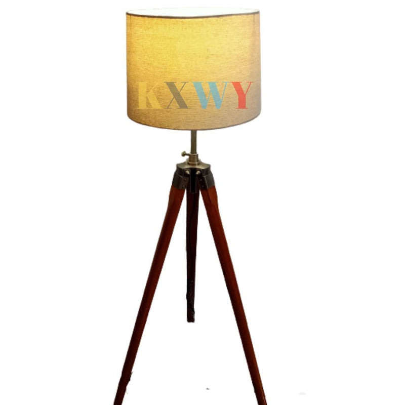 KXWY Tripod Floor Lamp | Antique Designed Jute Fabric With Khadi Shade Decorative Wooden Crafter Standing LED Floor Lamp For Living Room, Bed Room And Office, Standard