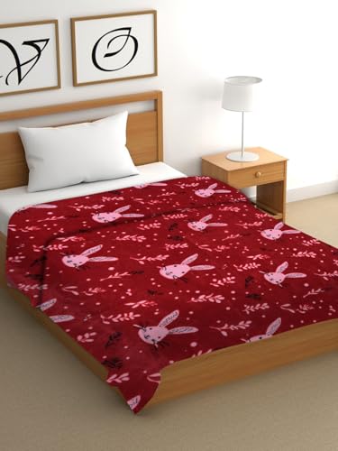 ARIVETS Super Soft Cloudy Printed Single Bed Blanket for Heavy Winter, Single Ply Mink Blanket King Size with 152 x 220 Cm,1.3 Kg (Red, Single Bed)