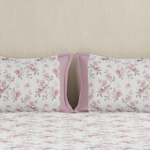 maspar Eclectic Garden Rosendale Cotton Printed Pink Double Bed Sheet with Pillow Case