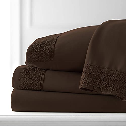 Twin, Chocolate Brown : Southshore Fine Linens 4-Piece 21 Inch Deep Pocket Sheet Set with Beautiful Lace - Chocolate Brown - Twin