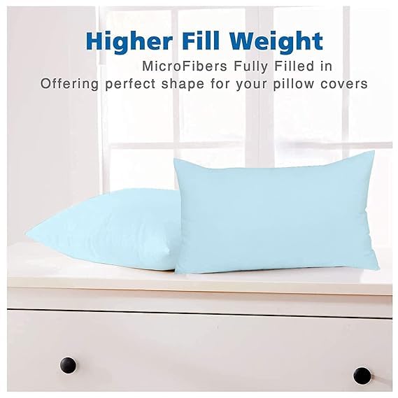 linenaffairs Microfiber Filled Pillow Set of 2 for Sleeping | Durable and Ultra Soft Pillow| Takiya set of 2| Light Blue Solid | 16 x 24 Inch