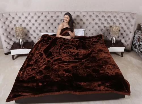 FULFFYSTYL Mink Floral Embossed Ultra Soft Heavy Double Bed Velvet AC Blanket for Winter Mink Blankets for Winter, Lightweight Kambal (Brown, Double Bed)