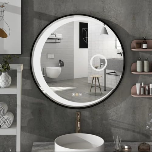 TINITALO Bathroom LED Mirror Home Mirror Wall Mirror with Touch Sensor, 3 Light Effects, Glass, Round LED-74 (18 x 18 Inch)