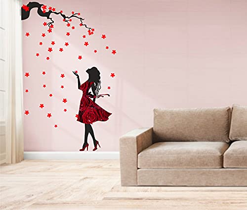 Advait designs - Beautiful Dreamy Girl Standing in Tree Wall Sticker for Home Living Room Bedroom Office KitchenAETC48-HK