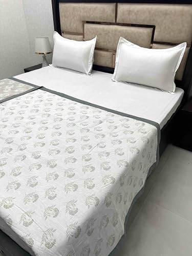 Pure Decor Silken Collection 100% Pure Cotton Double Bed King Size Dohar (87"X95") PD 3958 - Floral, Green