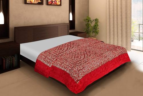 fashhub Silk Double Bed Jaipuri Razai Quilt Light Weight - Abstract, Maroon- All Seasons Comfort Quilt