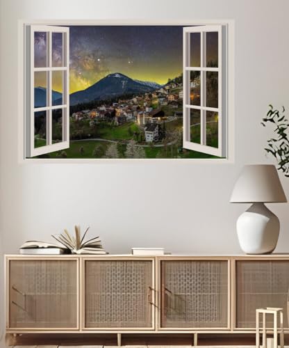 JVERF - JZZA29732 Switzerland Mountains Houses Alps Night| Self-Adhesive Open Window Wall Sticker