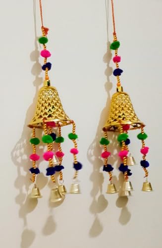 Door Hanging Wind Chime (latkan) in Golden Colour with Lamp Best Gift for Diwali and Other Celebrations