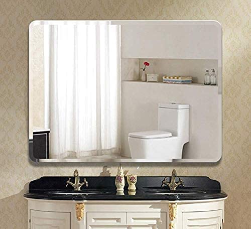 SEVEN HORSES Frameless Bevelled Wall Mirror for Dressing,Bedroom,Bathroom, Living Room,Entrance and Makeup Mirror (14 inches X 20 inches, Rectangular, White, Unframed)