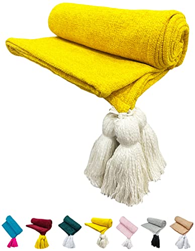 Fashion Throw Chenille Sofa Throw, Throws For Sofa And Couch, Sofa Throws For 3 Seater (Size : 70X55 Inch) (Yellow White)