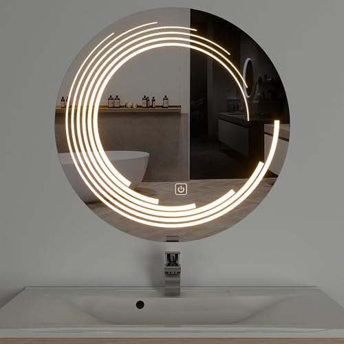 TINITALO Bathroom LED Mirror Home Mirror Wall Mirror with Touch Sensor, 3 Light Effects, Glass, Round LED-11 (36 x 36 Inch)