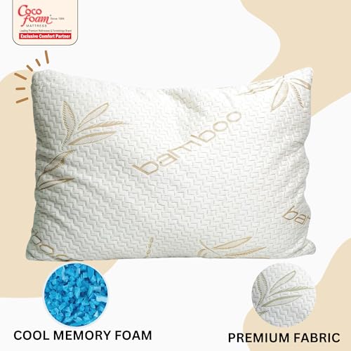 COCOFOAM Organic Bamboo Memory Foam Adult Pillow for Better Neck and Head Support. (Pack of 4 Pillows, White & Yellow)