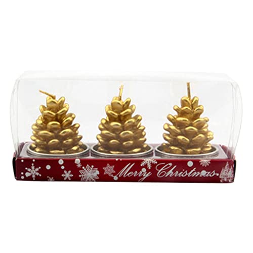 SAZ DEKOR 3X Christmas Candle Set Decorative Tealight for Home Party Pine Cone