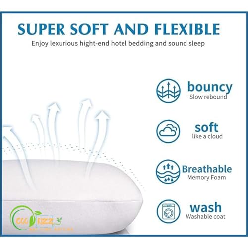 COORIZZ Memory Foam Sleeping Bed Pillow for Sleeping, Back, 1 Year Warranty Stomach & Side Sleeper Pillow White Cover- Standard Size 60cm-40cm-11cm