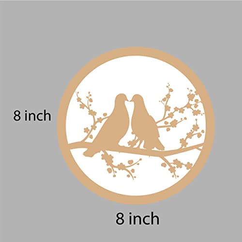 DOTME Birds In Flower Branch Wooden With Vinyl Sticker Decorative Design Wall Decor For Home Kids Bedroom Living Room Hall DIY Art 8 INCH (White)