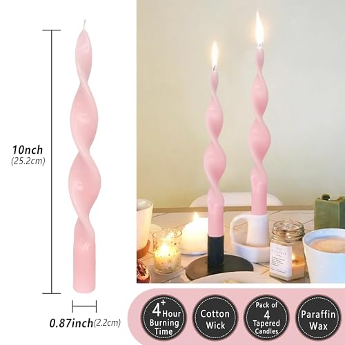 Spiral Taper Candle Smokeless Candles Pink Candlestick 10 INCH Cute Candle Stick Unscented Twisted Candlesticks Long Tapered Candles for Dinner Home Décor Weddings Festive Gifts