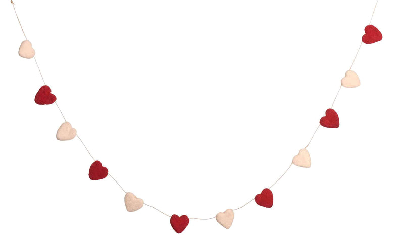 DeKulture Handmade Premium Wool Felt Mini Heart Garland Eco Friendly Christmas Tree Ornament Wedding Party Valentine's Day Decoration Banner | 48 Inches (RED & White)