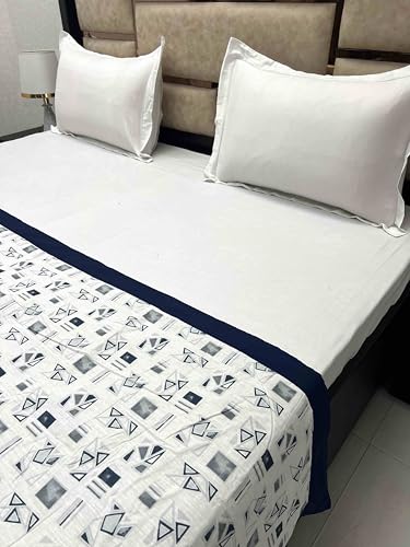 Pure Decor Silken Collection 100% Pure Cotton Double Bed King Size Dohar (87"X95") PD 3957 - Geometric, Blue