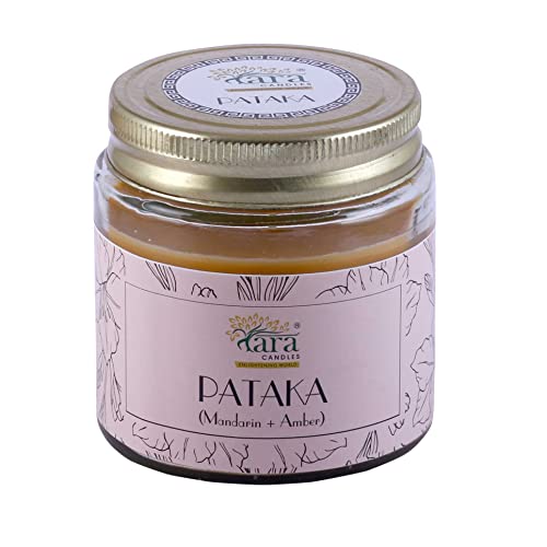 Tara Scented Candle-Pataka of India-Pataka Mandarin + Amber Aromatherapy|375 gm,Burn Time Upto 48 Hrs|Glass Jar with Screw lid|Handcrafted,Luxury Gift, Home Décor,Gift for Her|Single Wick|Large