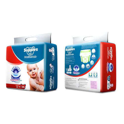 Supples Premium Diapers, XX-Large (XXL), 42 Count, 15-25 Kg, 12 hrs Absorption Baby Diaper Pants