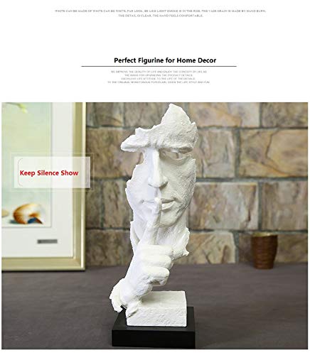 Abstract Sculptures Face Statues, Craftsman Handicrafts,The Thinker Statue/Keep Silence Sculpture (White with Black Base)