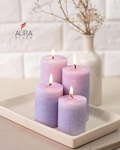 CD Crafts Marble Wax Set of 4 Pillar Candles Marble Finish Lavender Fragrance